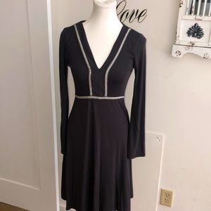 Gray stretch knit dress with bell sleeves